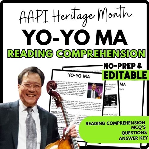 Yo-Yo Ma Reading Comprehension Worksheet-Printable and Editable