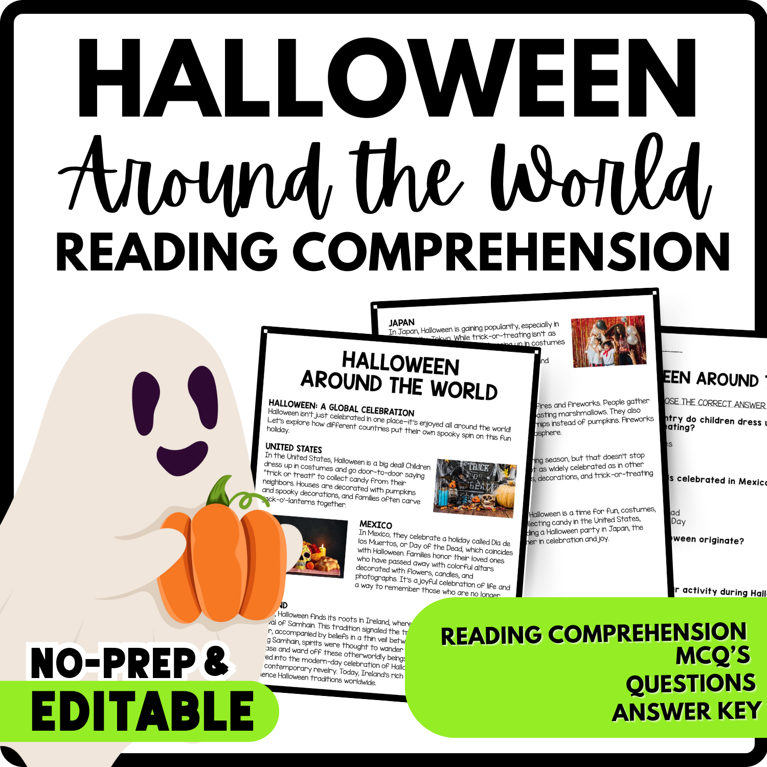 Women's History Month Halloween Around the World Reading Comprehension Worksheet-Printable and Editable