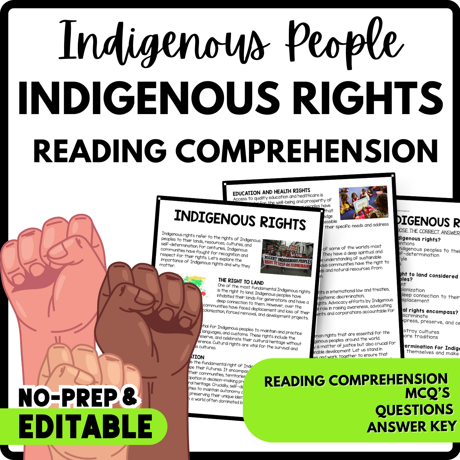 Indigenous Rights Reading Comprehension Worksheet-Printable and Editable