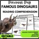 Famous Dinosaurs Reading Comprehension Worksheet-Printable and Editable