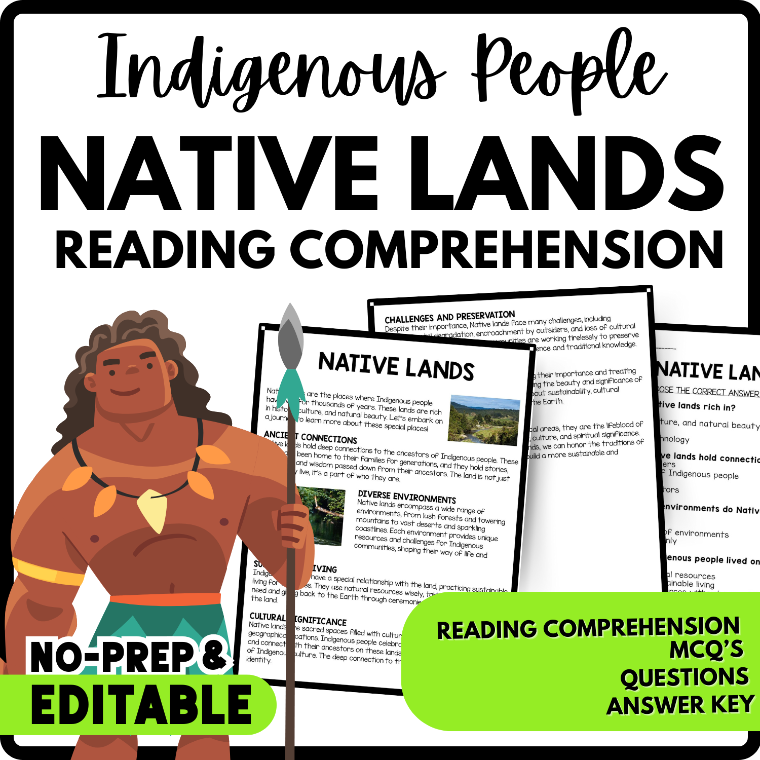 Native Lands Reading Comprehension Worksheet-Printable and Editable