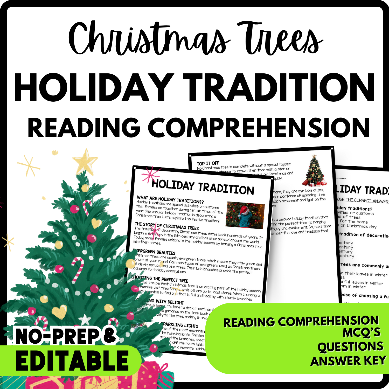 Holiday Tradition Reading Comprehension Worksheet-Printable and Editable