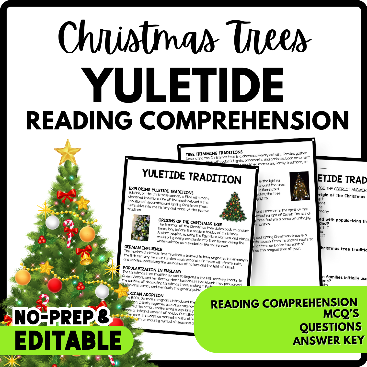 Yuletide Tradition Reading Comprehension Worksheet-Printable and Editable