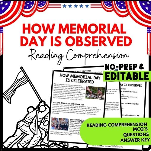 How Memorial Day is Observed? Reading Comprehension Worksheet-Printable and Editable