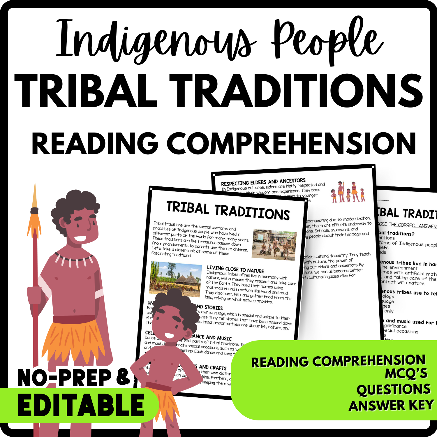 Tribal Traditions Reading Comprehension Worksheet-Printable and Editable