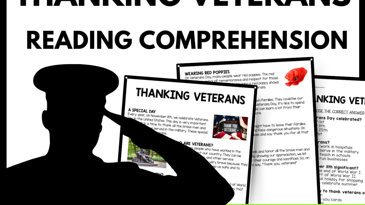 Thanking Veterans Reading Comprehension Worksheet-Printable and Editable