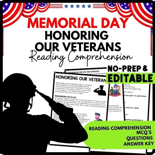 Honoring Our Veterans Reading Comprehension Worksheet-Printable and Editable