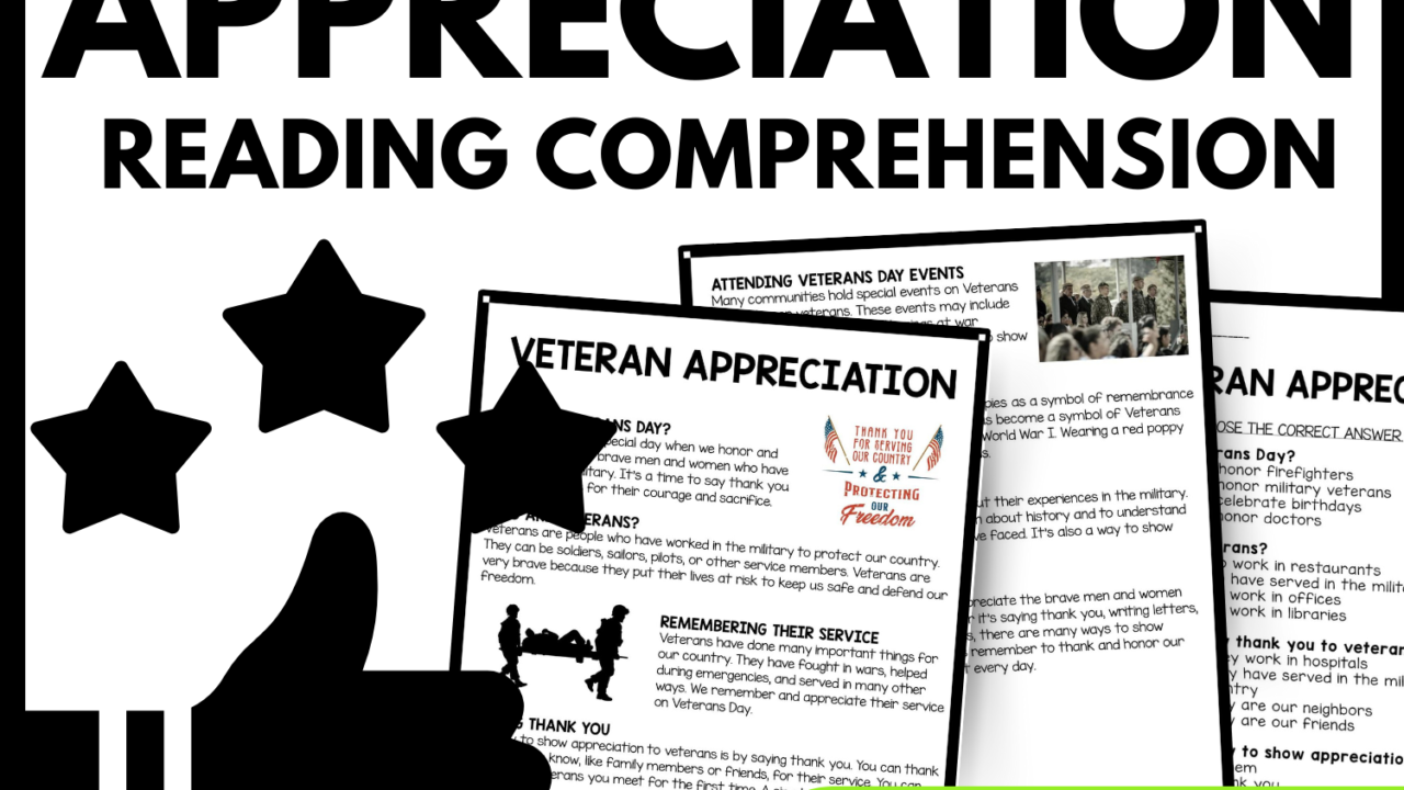 Veteran Appreciation Reading Comprehension Worksheet-Printable and Editable