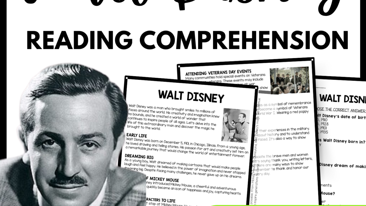 Walt Disney Reading Comprehension Worksheet-Printable and Editable