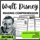 Walt Disney Reading Comprehension Worksheet-Printable and Editable