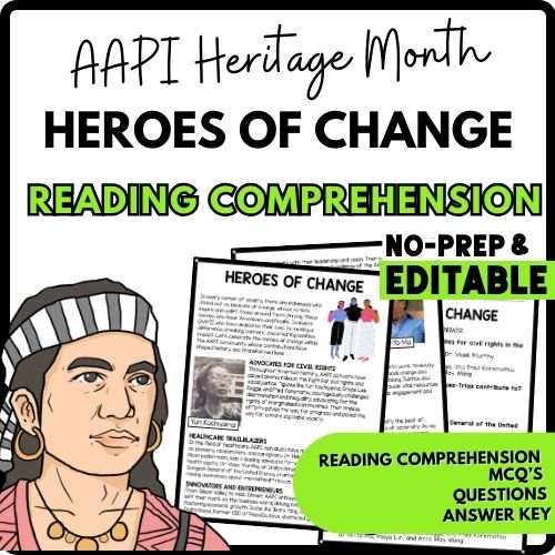 Heroes of Change Reading Comprehension Worksheet-Printable and Editable