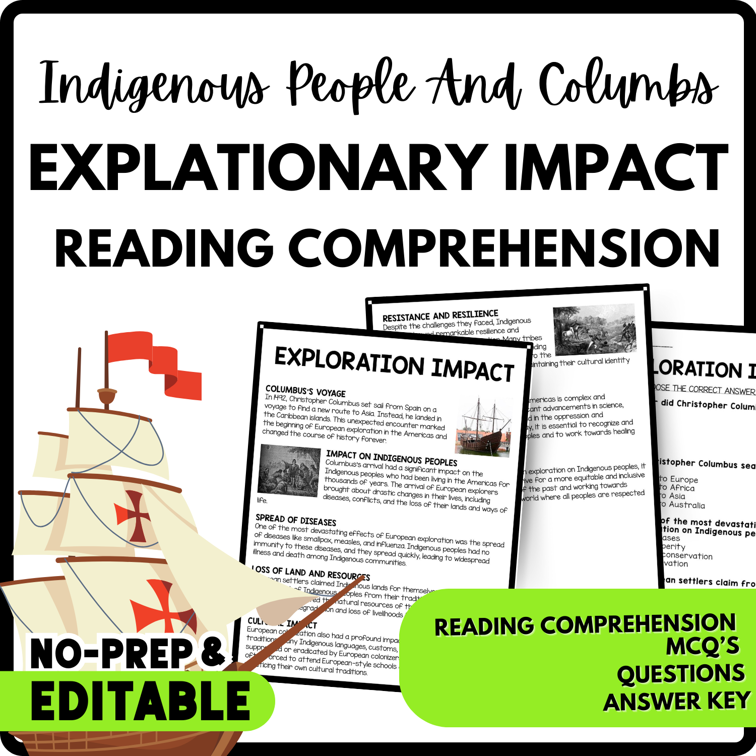 Exploration Impact Reading Comprehension Worksheet-Printable and Editable