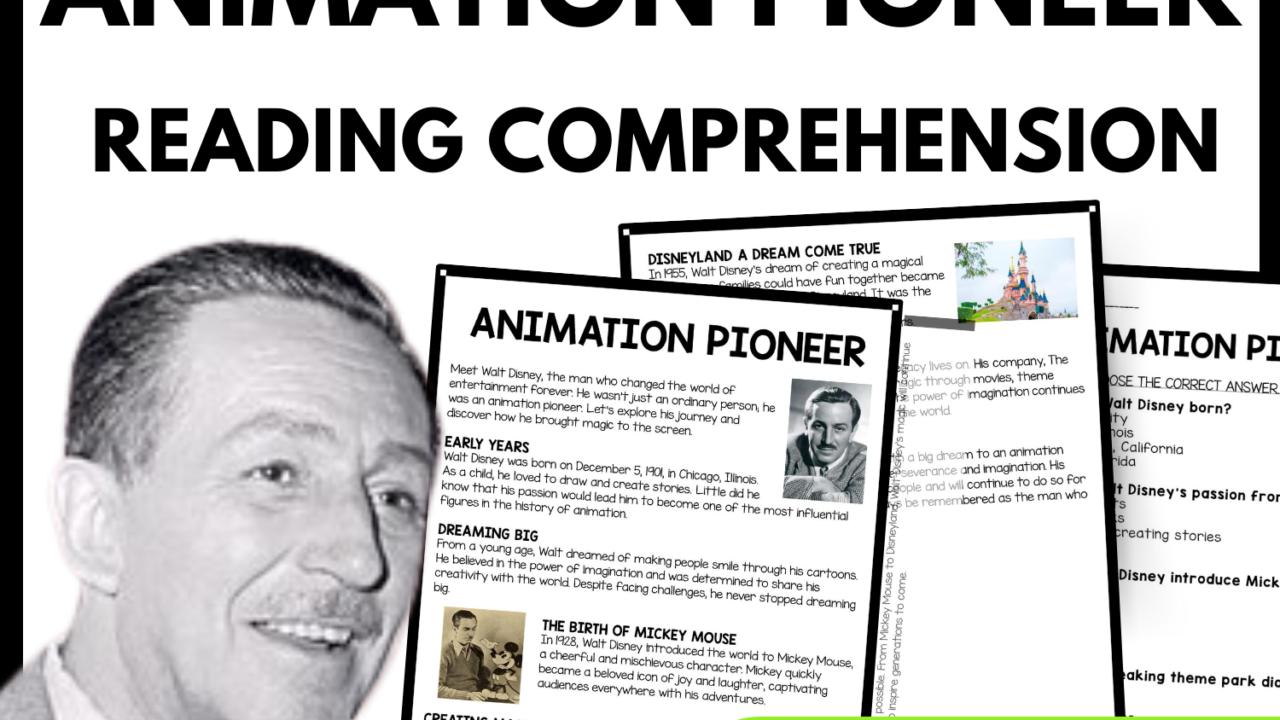 Animation Pioneer Reading Comprehension Worksheet-Printable and Editable