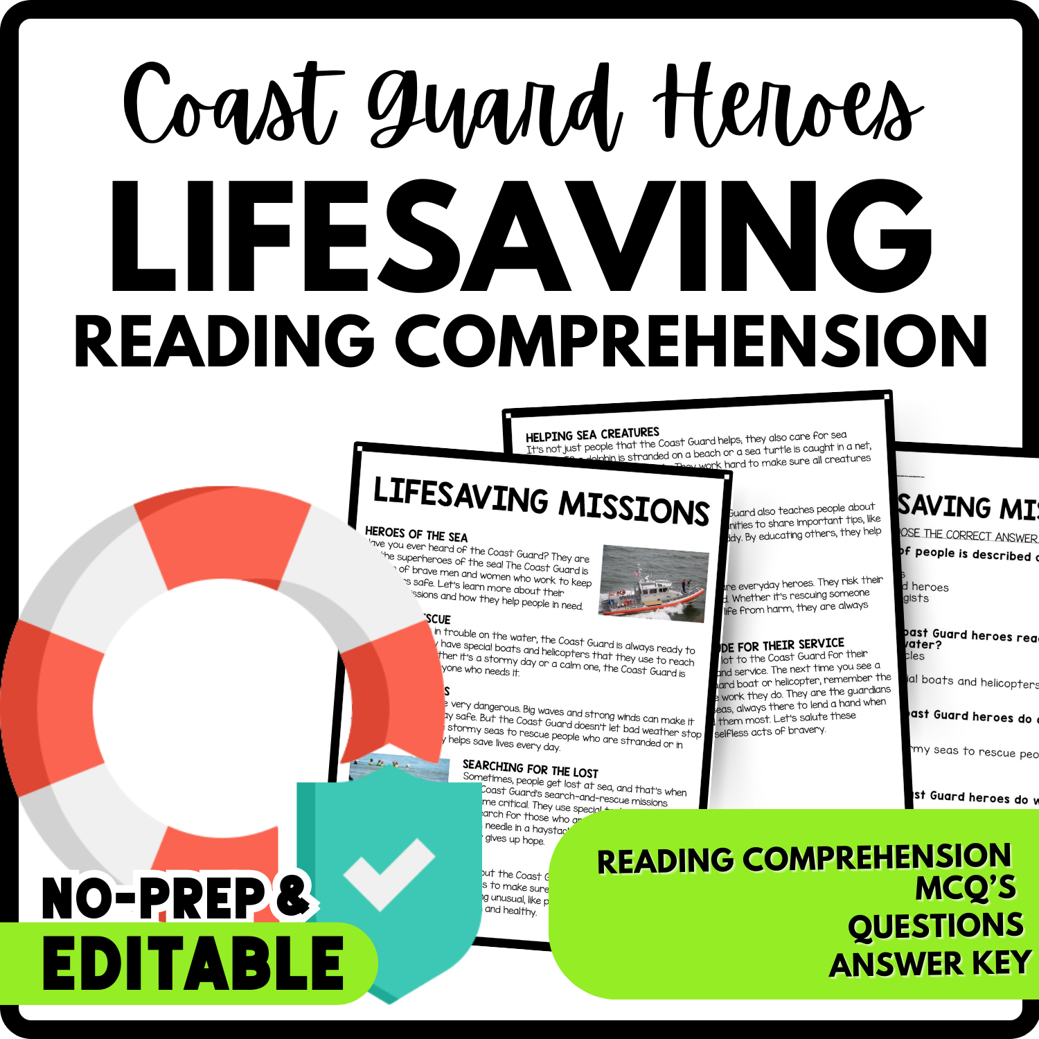 Women's History Month Lifesaving Missions Reading Comprehension Worksheet-Printable and Editable