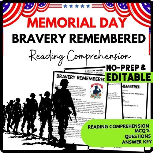 Bravery Remembered Reading Comprehension Worksheet-Printable and Editable