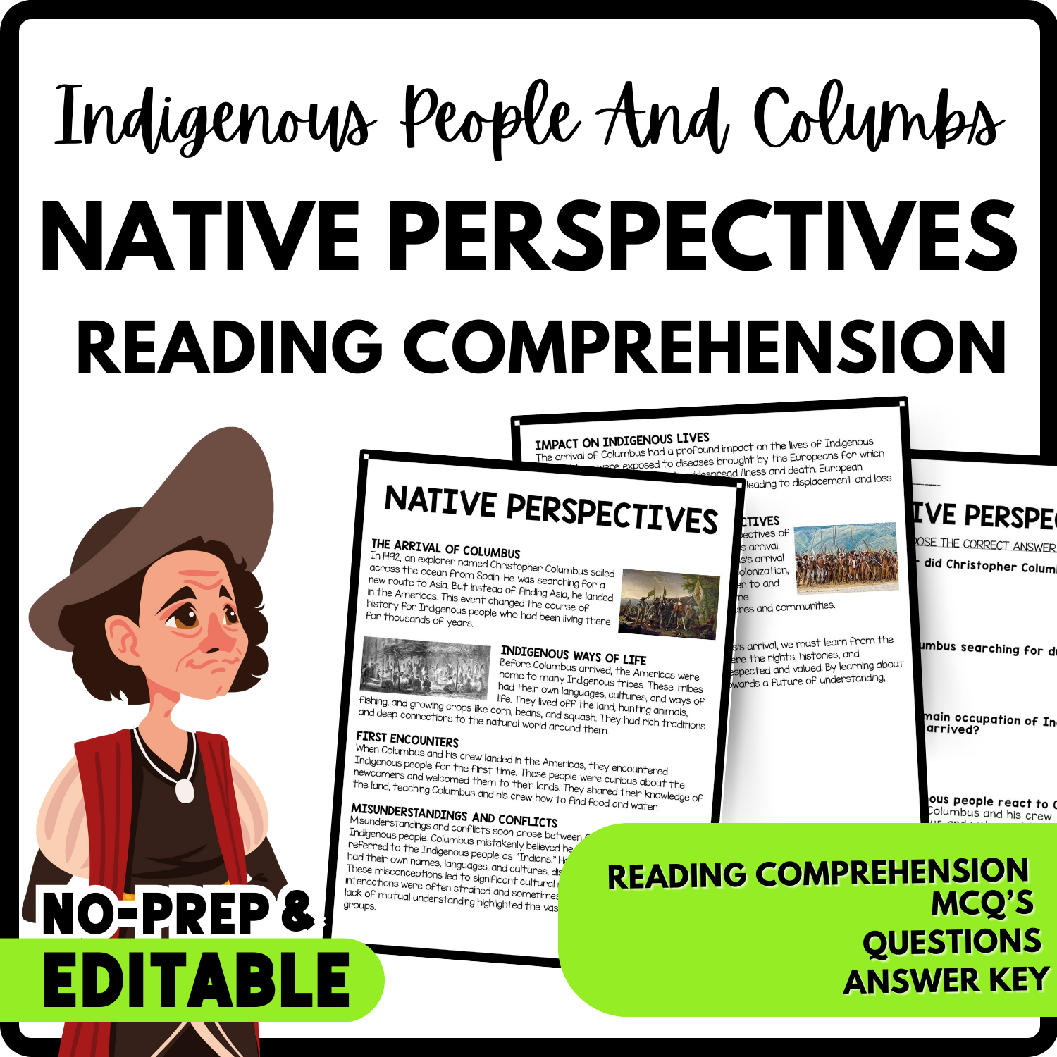 Native Perspectives Reading Comprehension Worksheet-Printable and Editable
