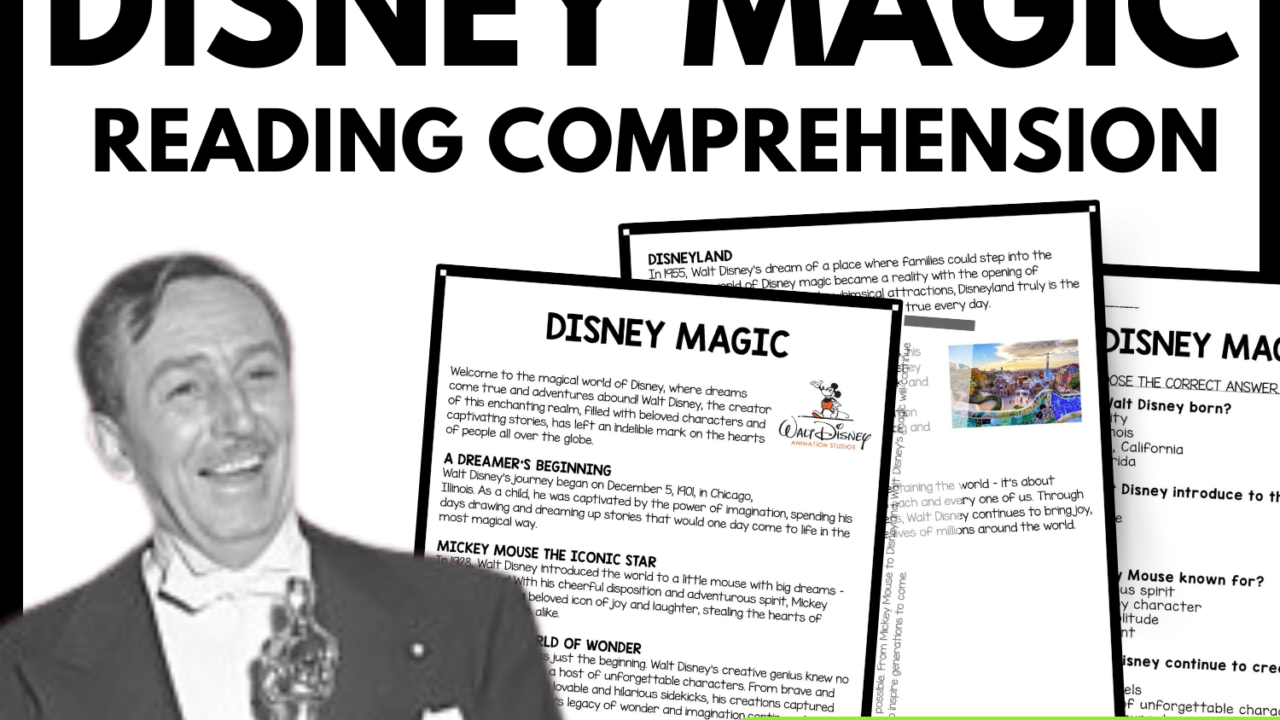 Disney Magic Reading Comprehension Worksheet-Printable and Editable