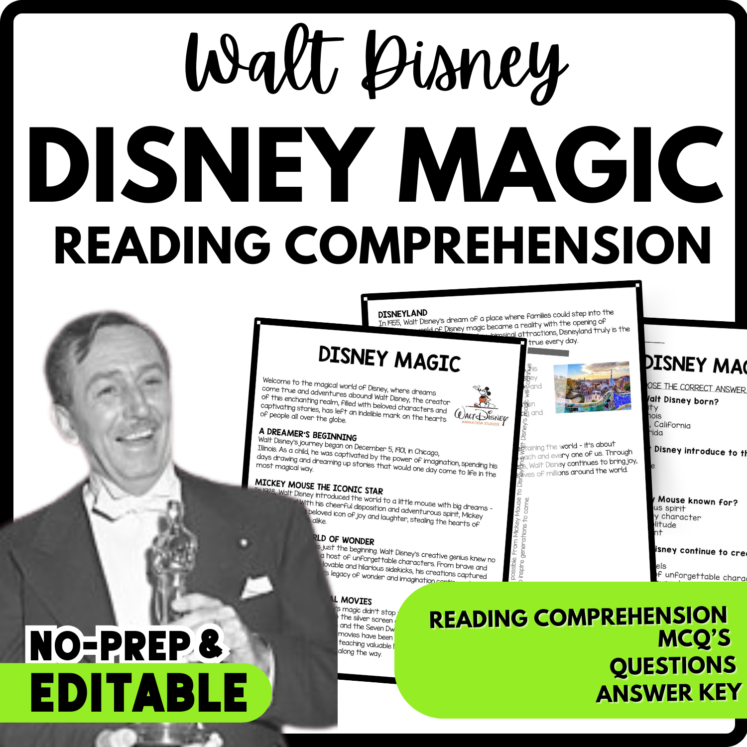 Disney Magic Reading Comprehension Worksheet-Printable and Editable