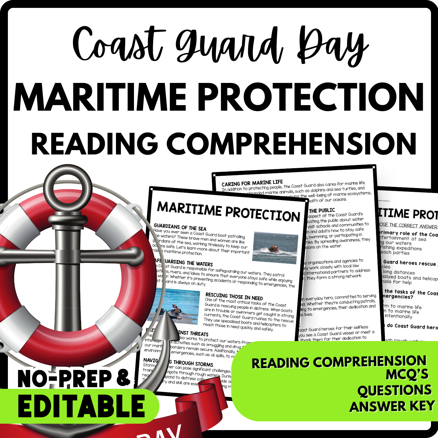 Women's History Month Maritime Protection Reading Comprehension Worksheet-Printable and Editable