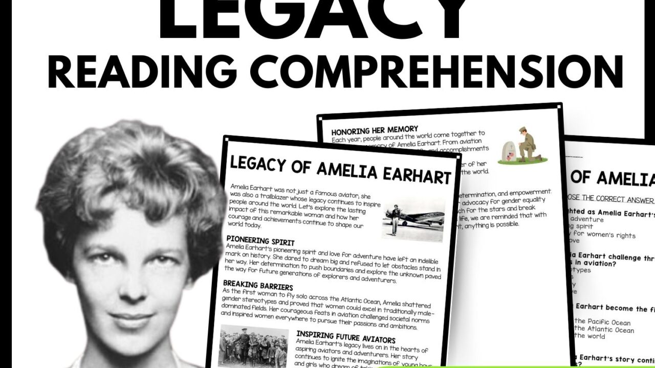 Legacy of Amelia Earhart Reading Comprehension Worksheet-Printable and Editable