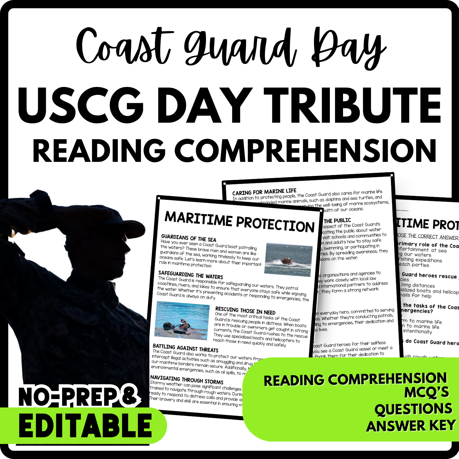 Women's History Month USCG Day Tribute Reading Comprehension Worksheet-Printable and Editable