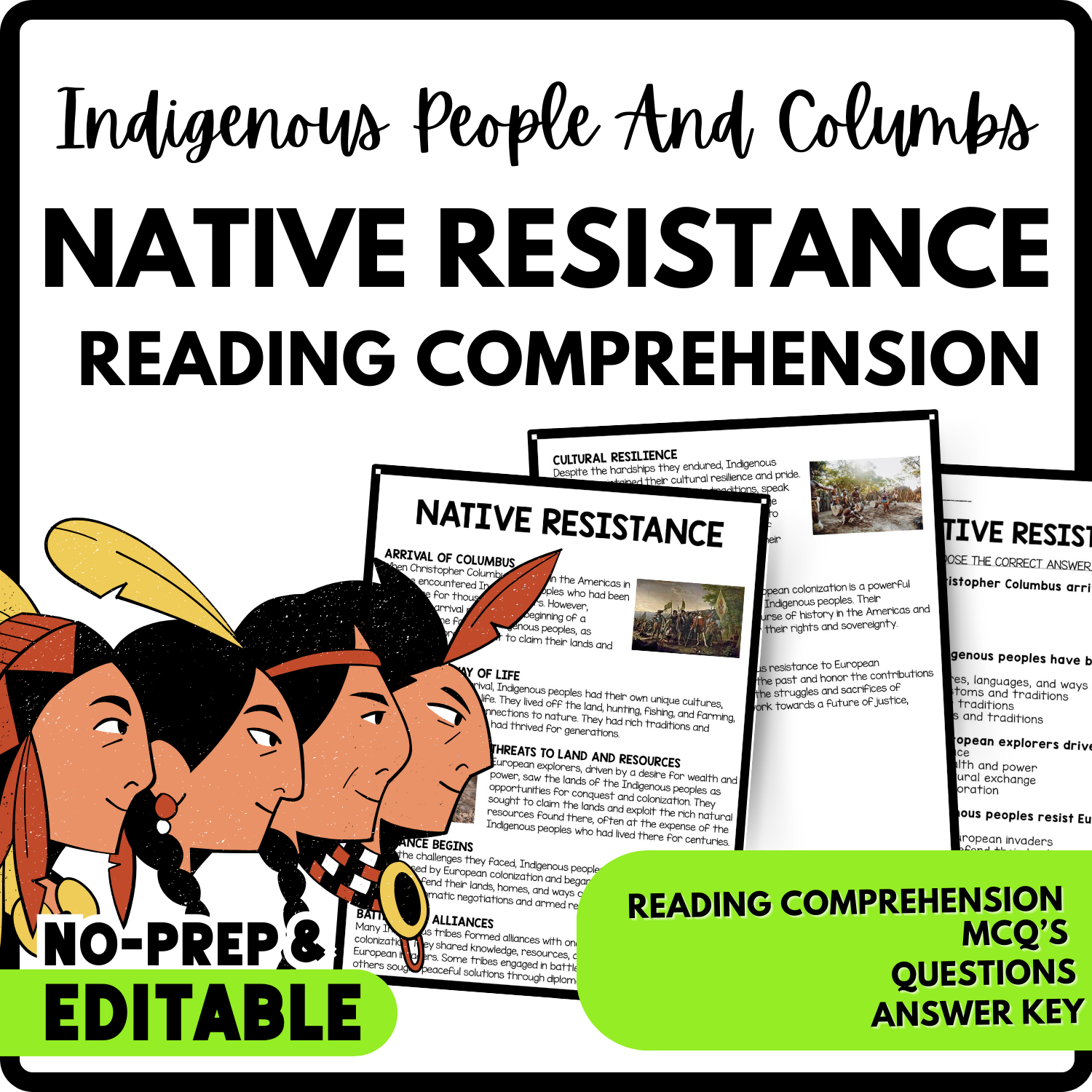 Native Resistance Reading Comprehension Worksheet-Printable and Editable