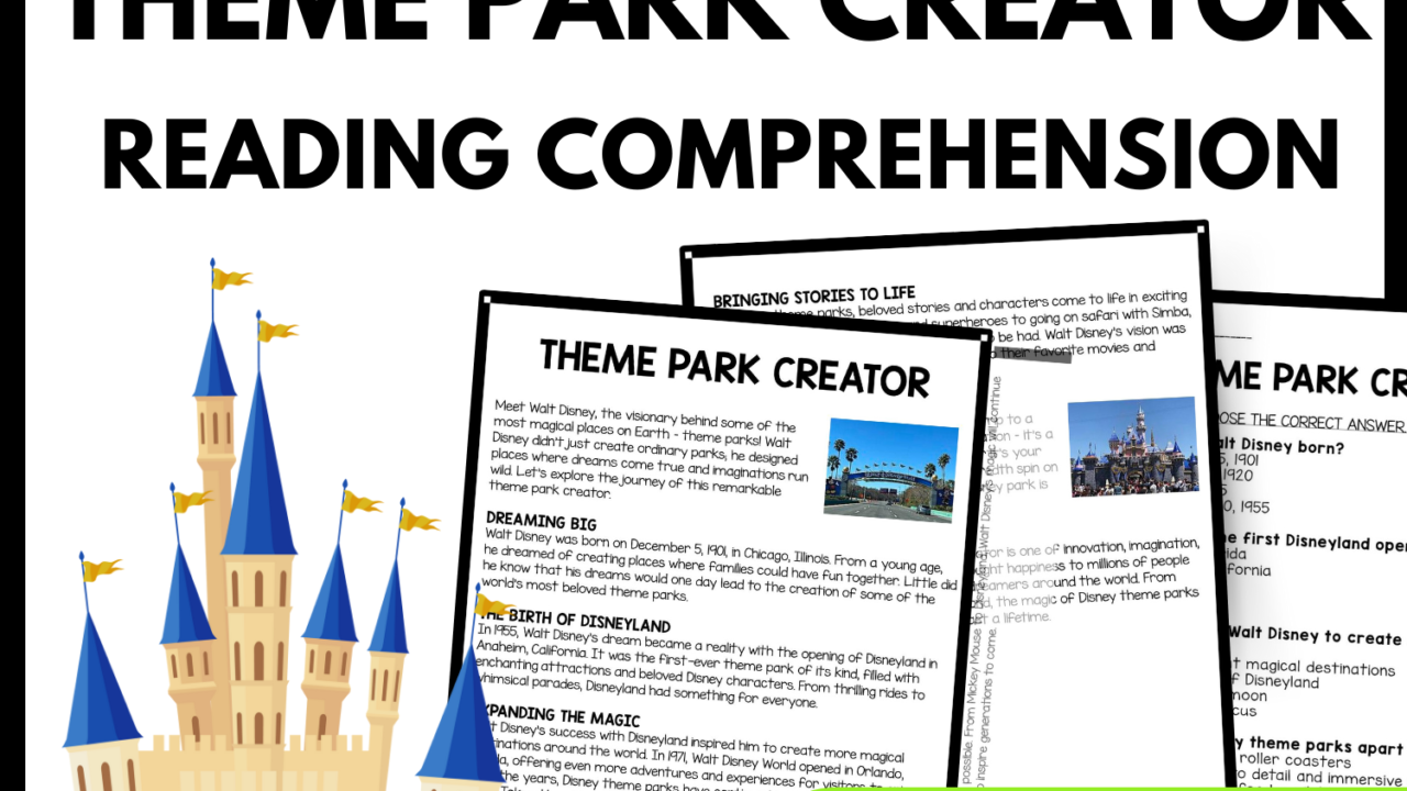 Theme Park Creator Reading Comprehension Worksheet-Printable and Editable