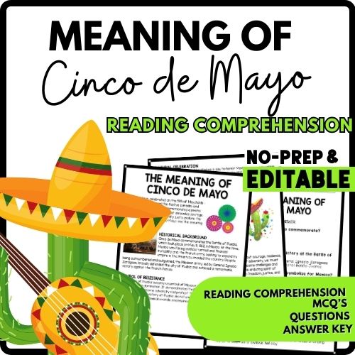 The True Meaning of Cinco de Mayo Reading Comprehension Worksheet-Printable and Editable