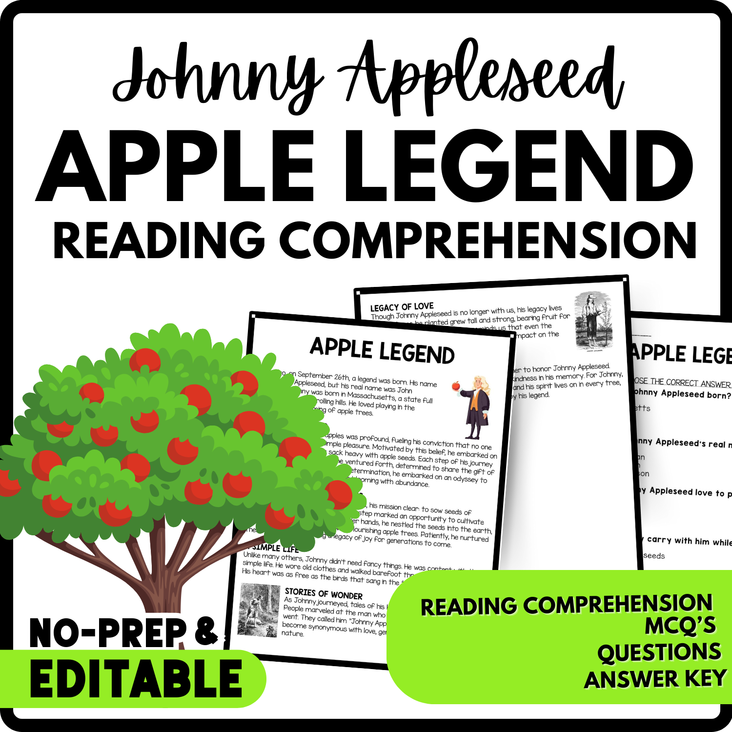 Apple Legend Reading Comprehension Worksheet-Printable and Editable