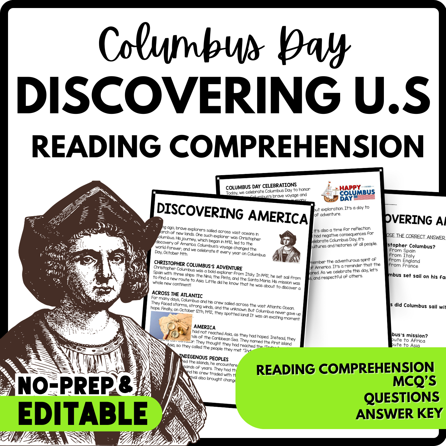 Women's History Month Discovering America Reading Comprehension Worksheet-Printable and Editable