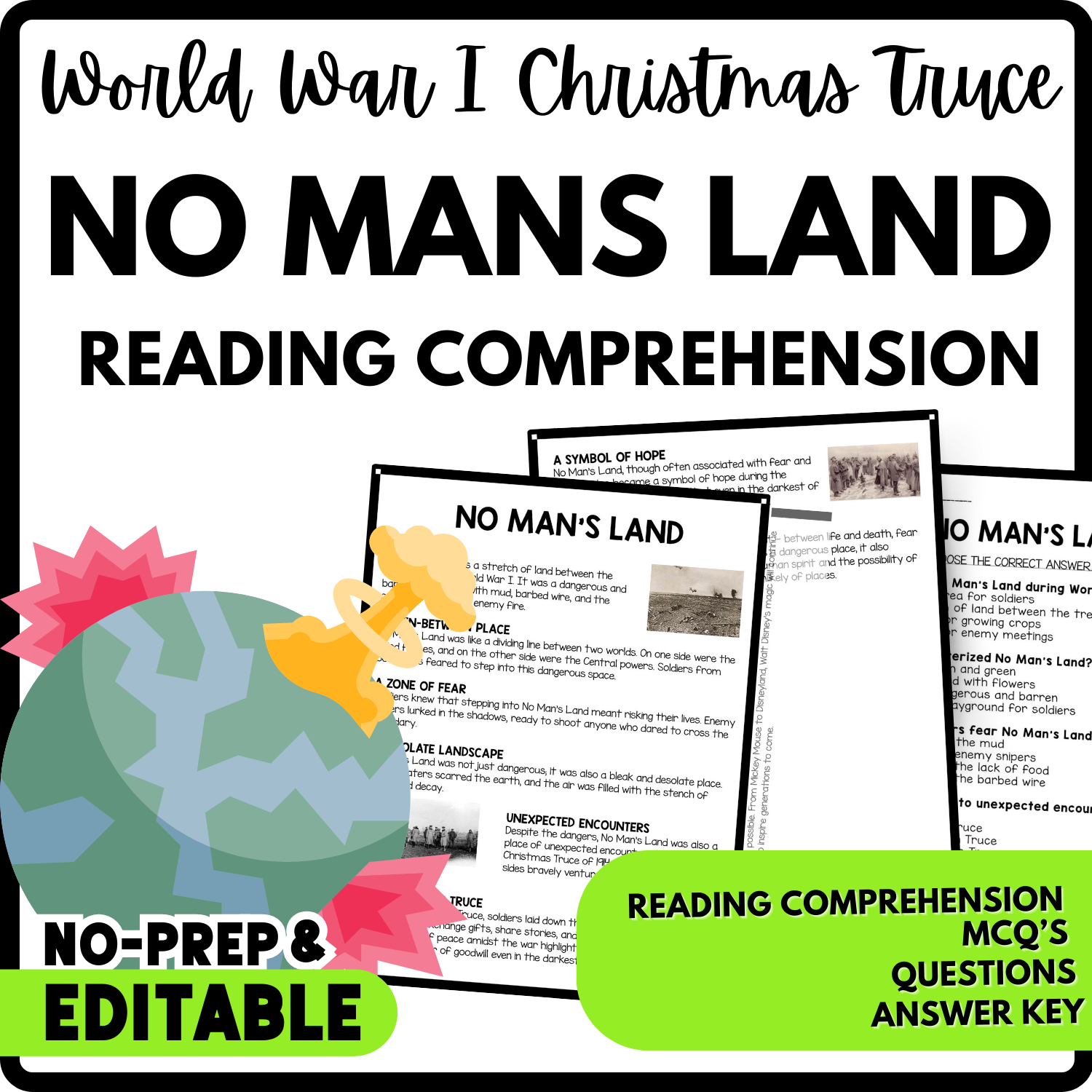 No Mans Land Reading Comprehension Worksheet-Printable and Editable