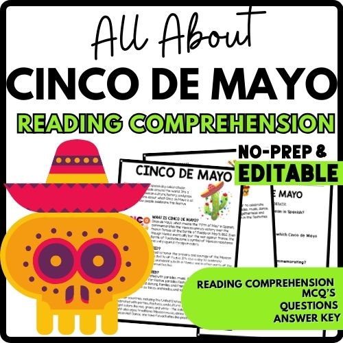 Cinco de Mayo Reading Comprehension Worksheet-Printable and Editable