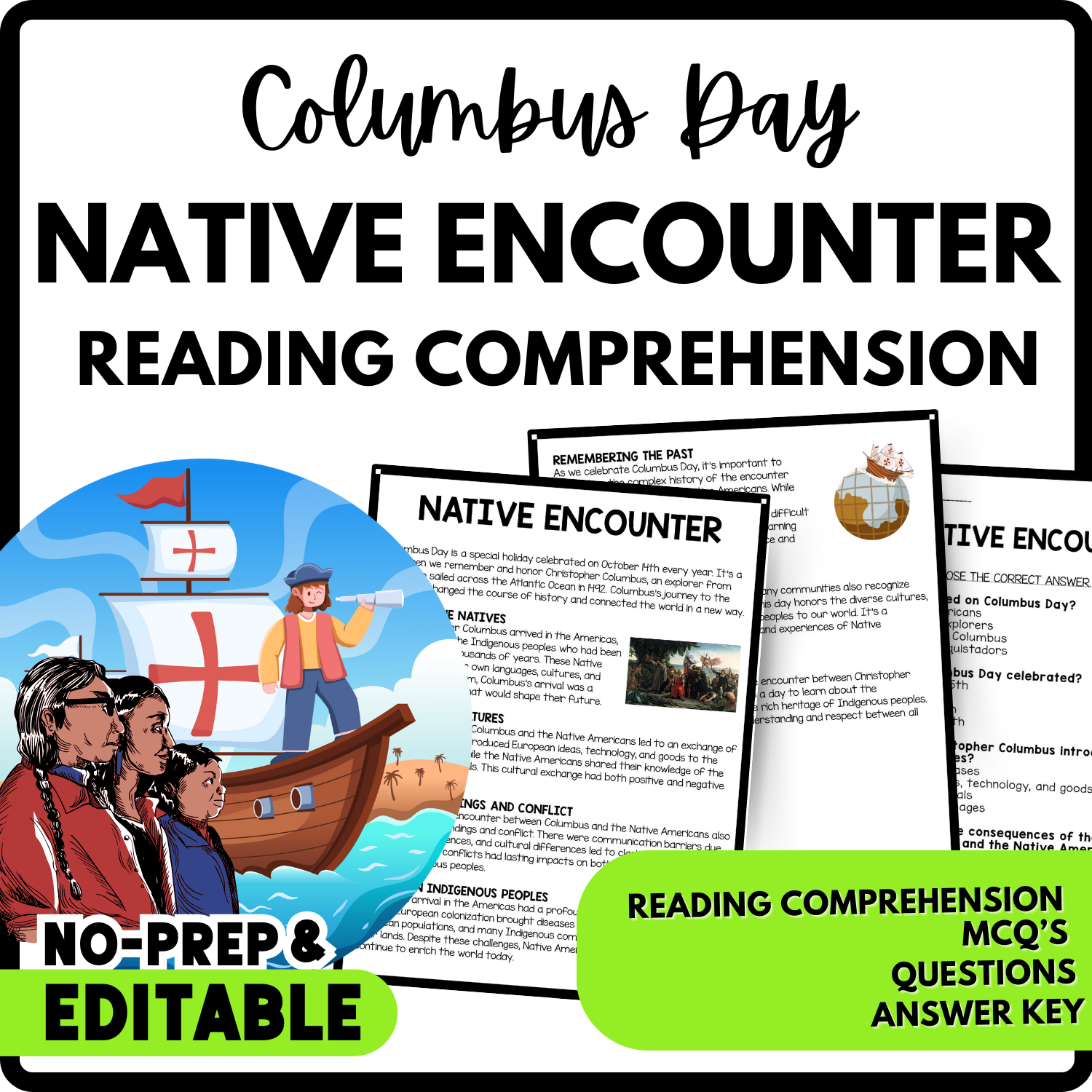 Women's History Month Native Encounter Reading Comprehension Worksheet-Printable and Editable