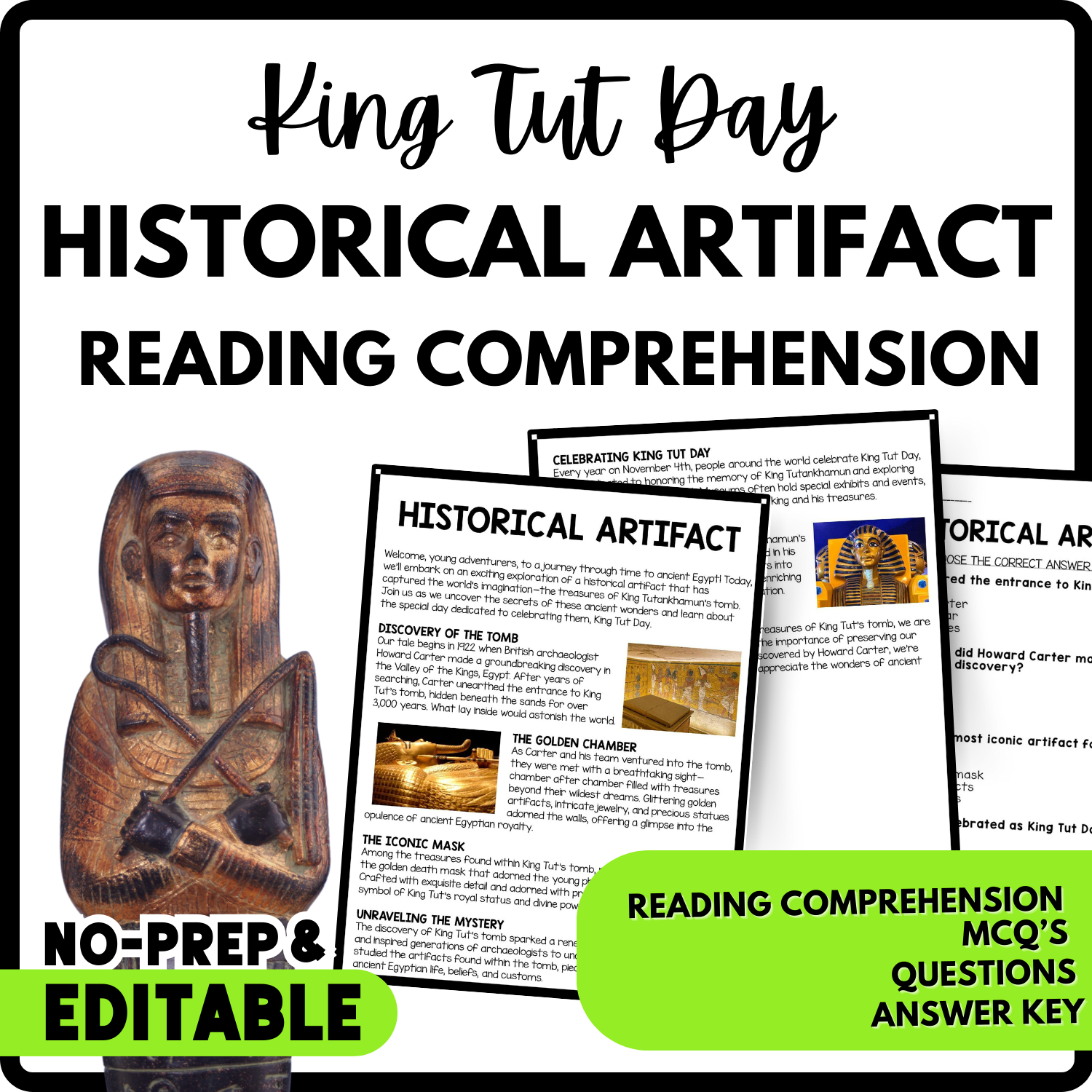 Historical Artifact Reading Comprehension Worksheet-Printable and Editable