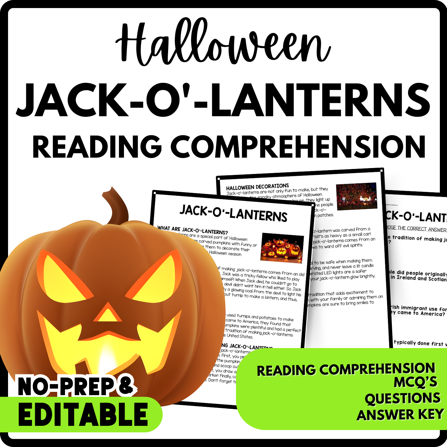 Women's History Month Jack-o'-lanterns Reading Comprehension Worksheet-Printable and Editable