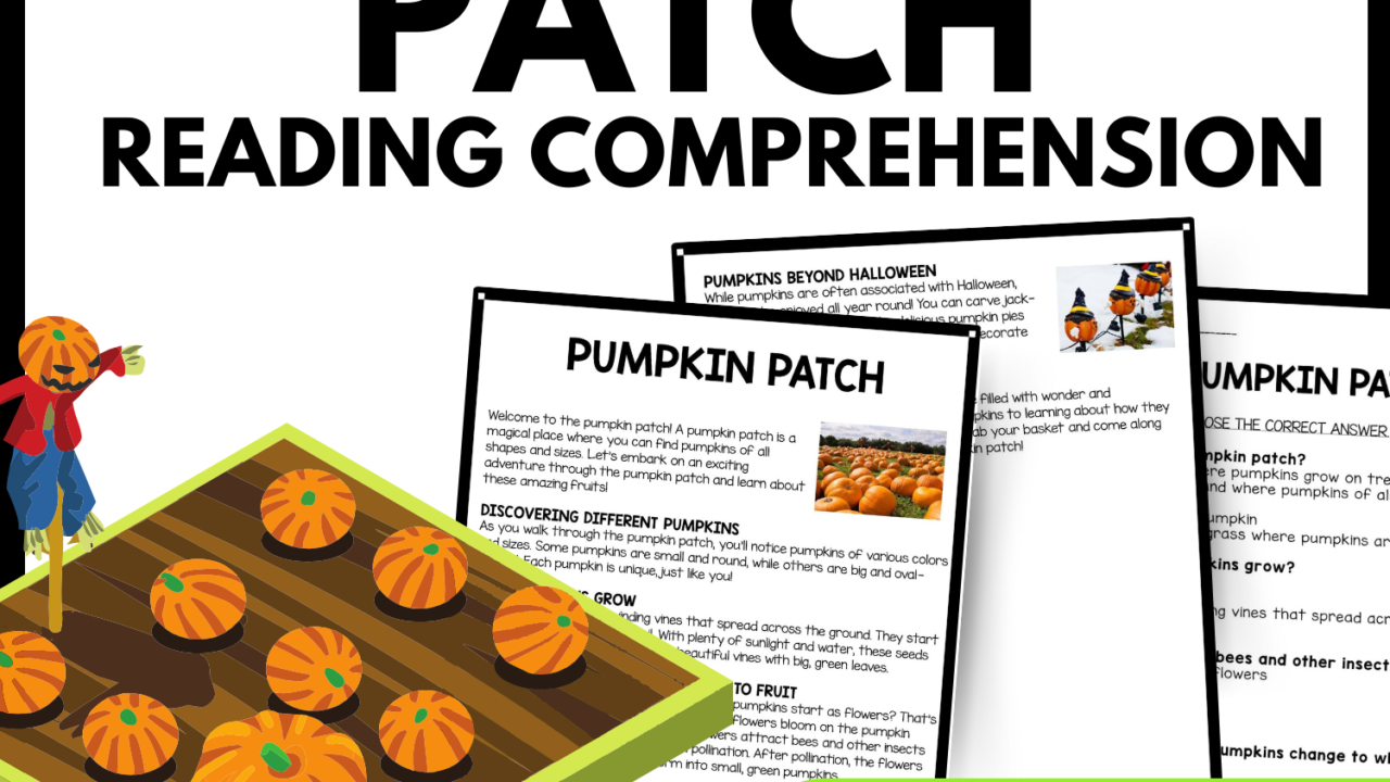 Pumpkin Patch Reading Comprehension Worksheet-Printable and Editable