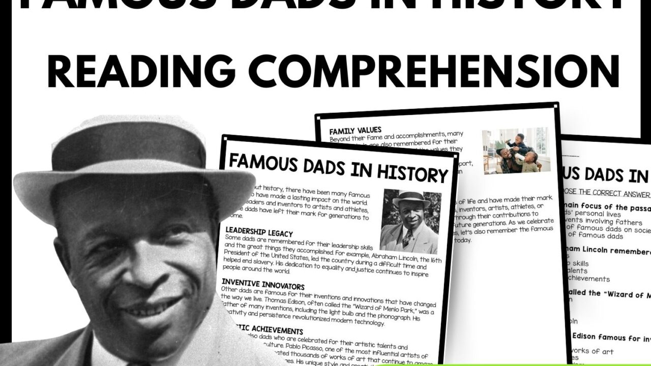 Famous Dads in History Reading Comprehension Worksheet-Printable and Editable