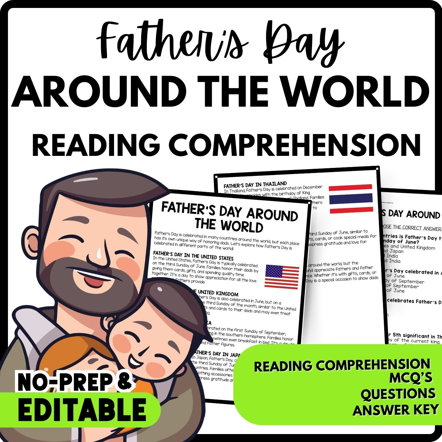 Father's Day Around the World Reading Comprehension Worksheet-Printable and Editable