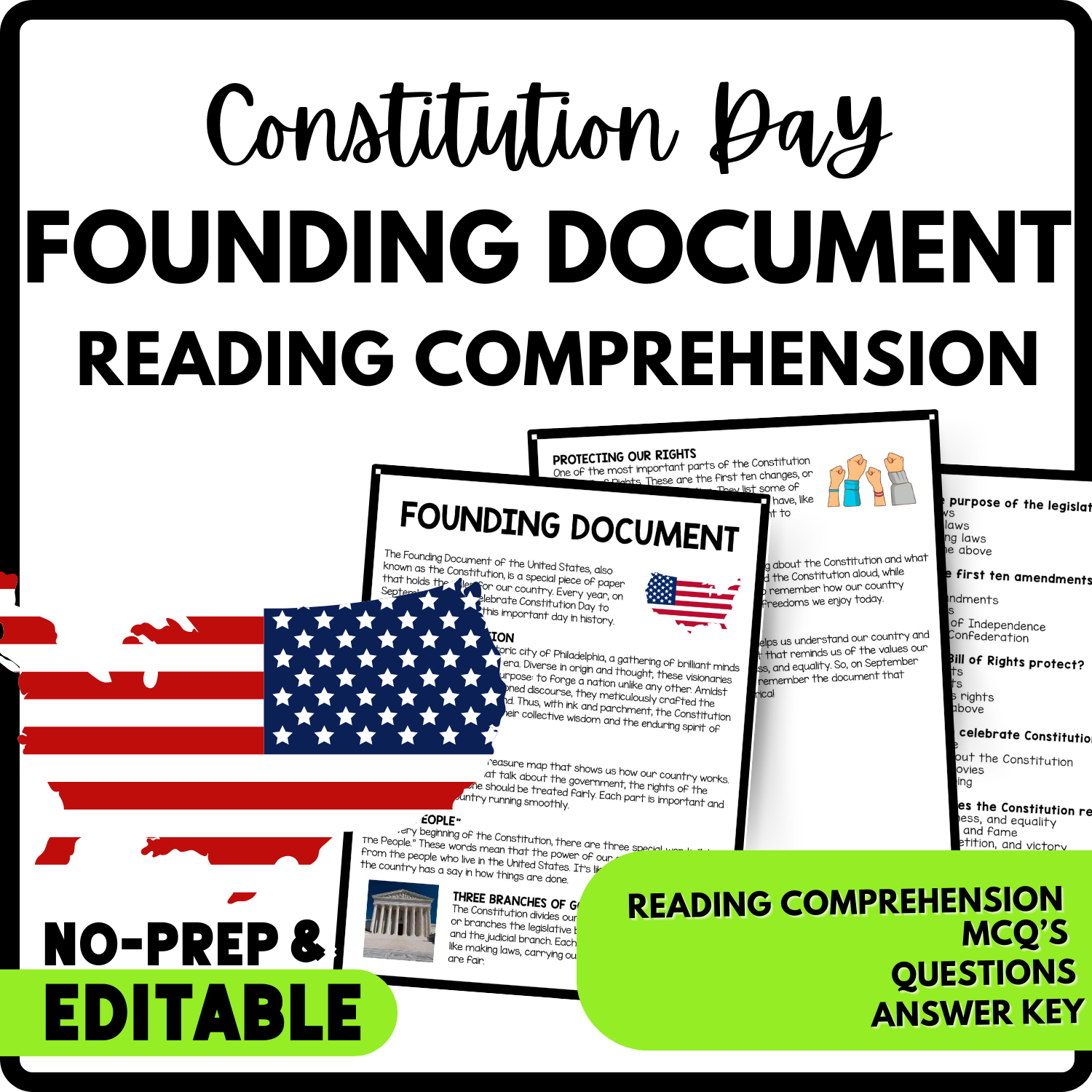 Women's History Month Founding Document Reading Comprehension Worksheet-Printable and Editable