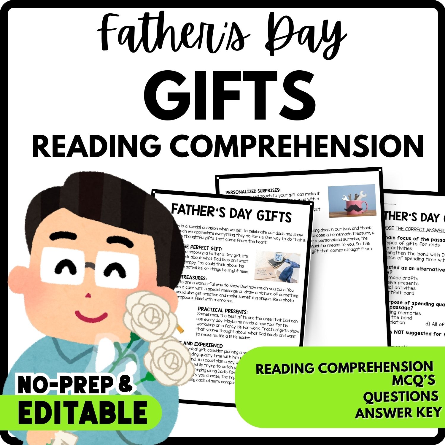 Father's Day Gifts Reading Comprehension Worksheet-Printable and Editable