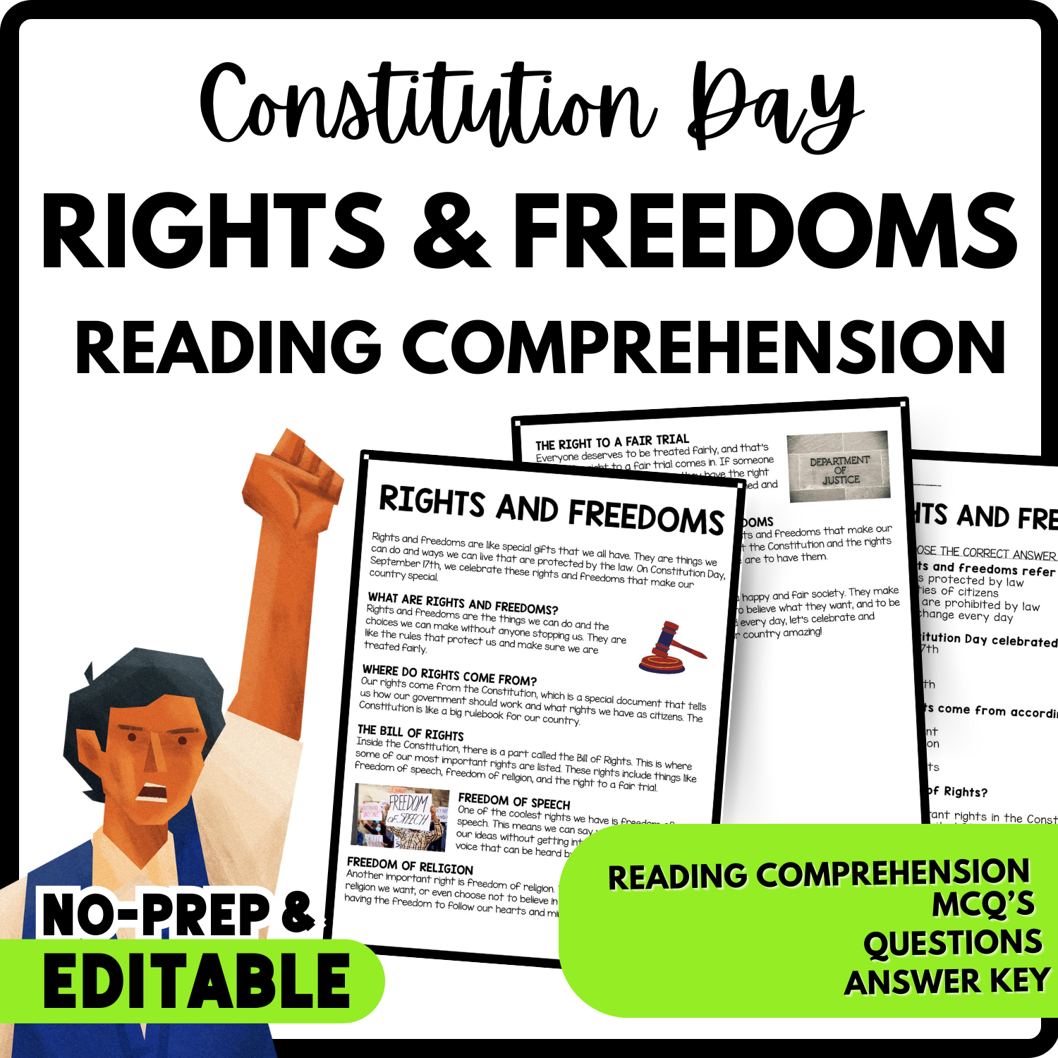 Women's History Month Rights and Freedoms Reading Comprehension Worksheet-Printable and Editable