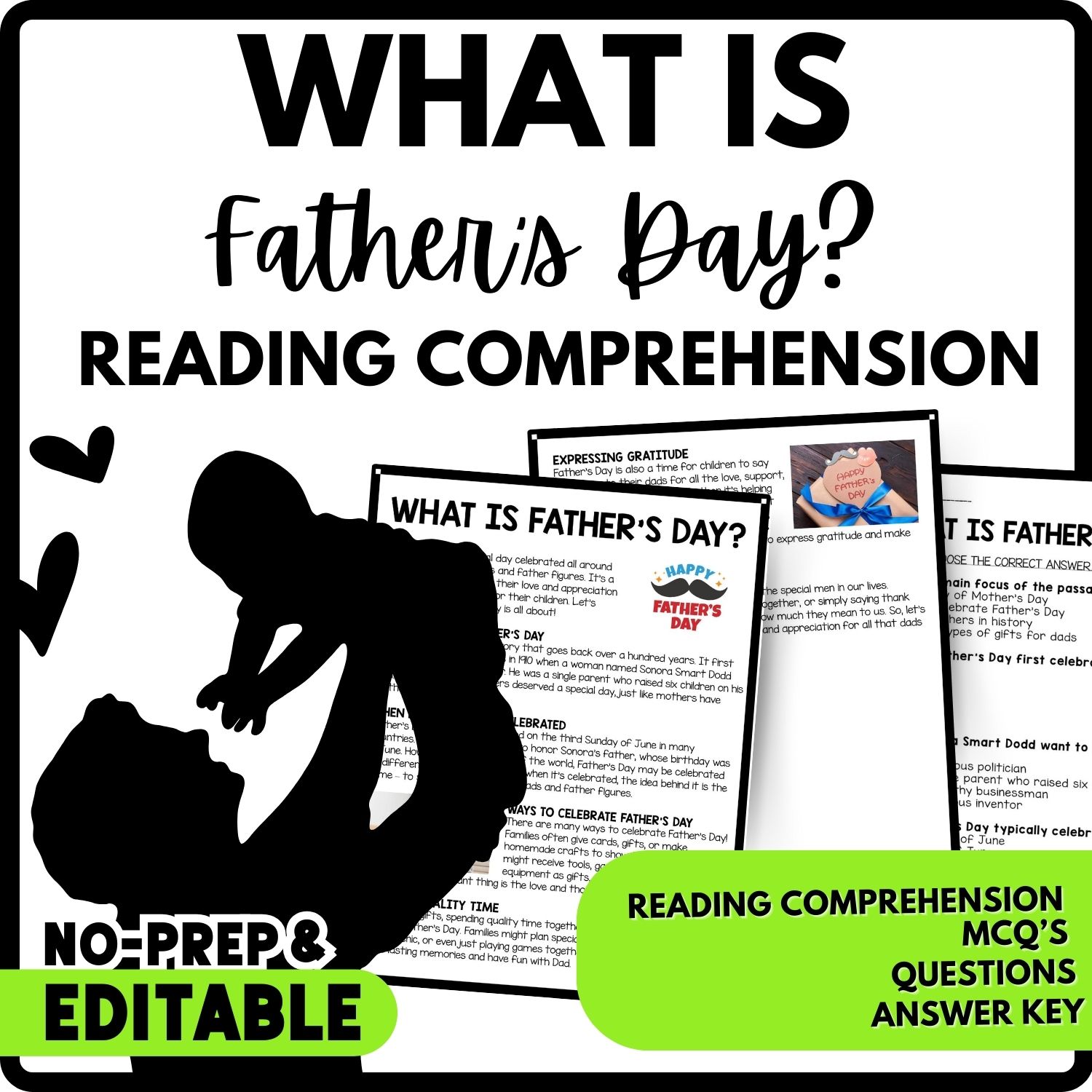 What Is Father's Day? Reading Comprehension Worksheet-Printable and Editable