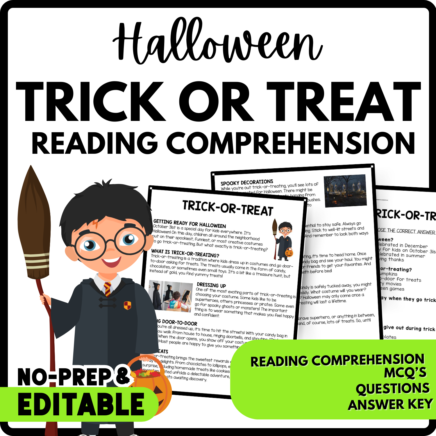 Women's History Month Trick Or Treat Reading Comprehension Worksheet-Printable and Editable