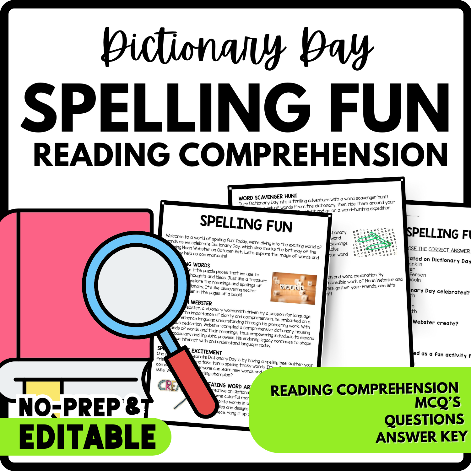Women's History Month Spelling Fun Reading Comprehension Worksheet-Printable and Editable