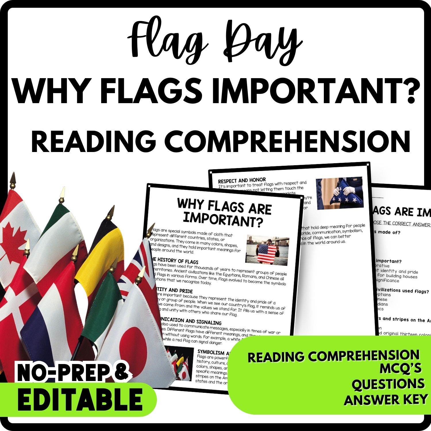 Why Flags Are Important? Reading Comprehension Worksheet-Printable and Editable