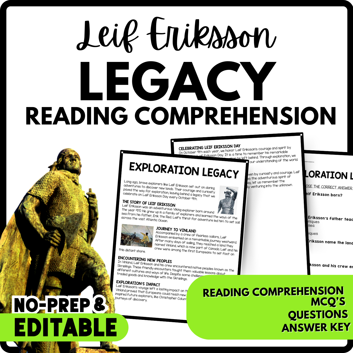 Exploration Legacy Reading Comprehension Worksheet-Printable and Editable