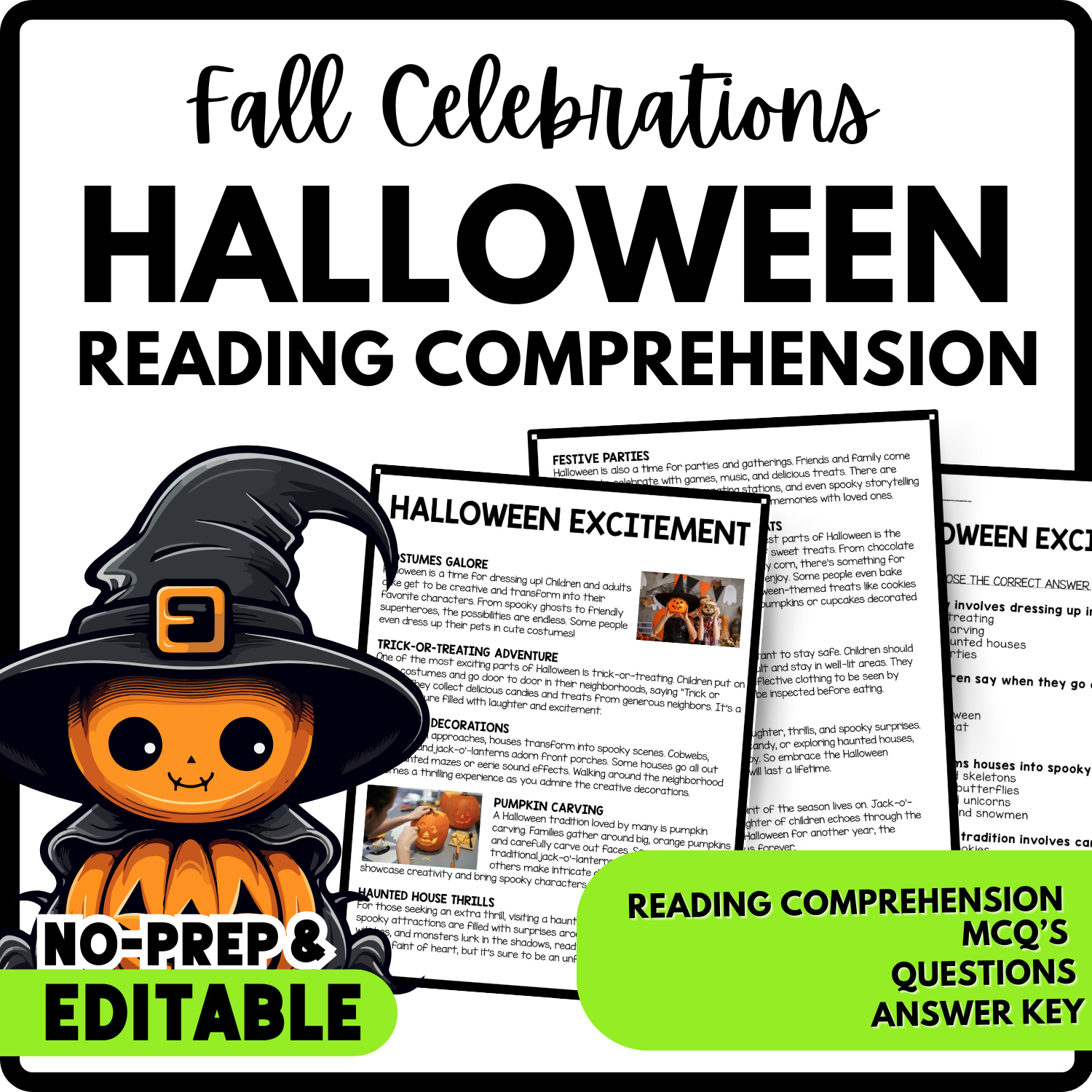 Women's History Month Halloween Excitement Reading Comprehension Worksheet-Printable and Editable