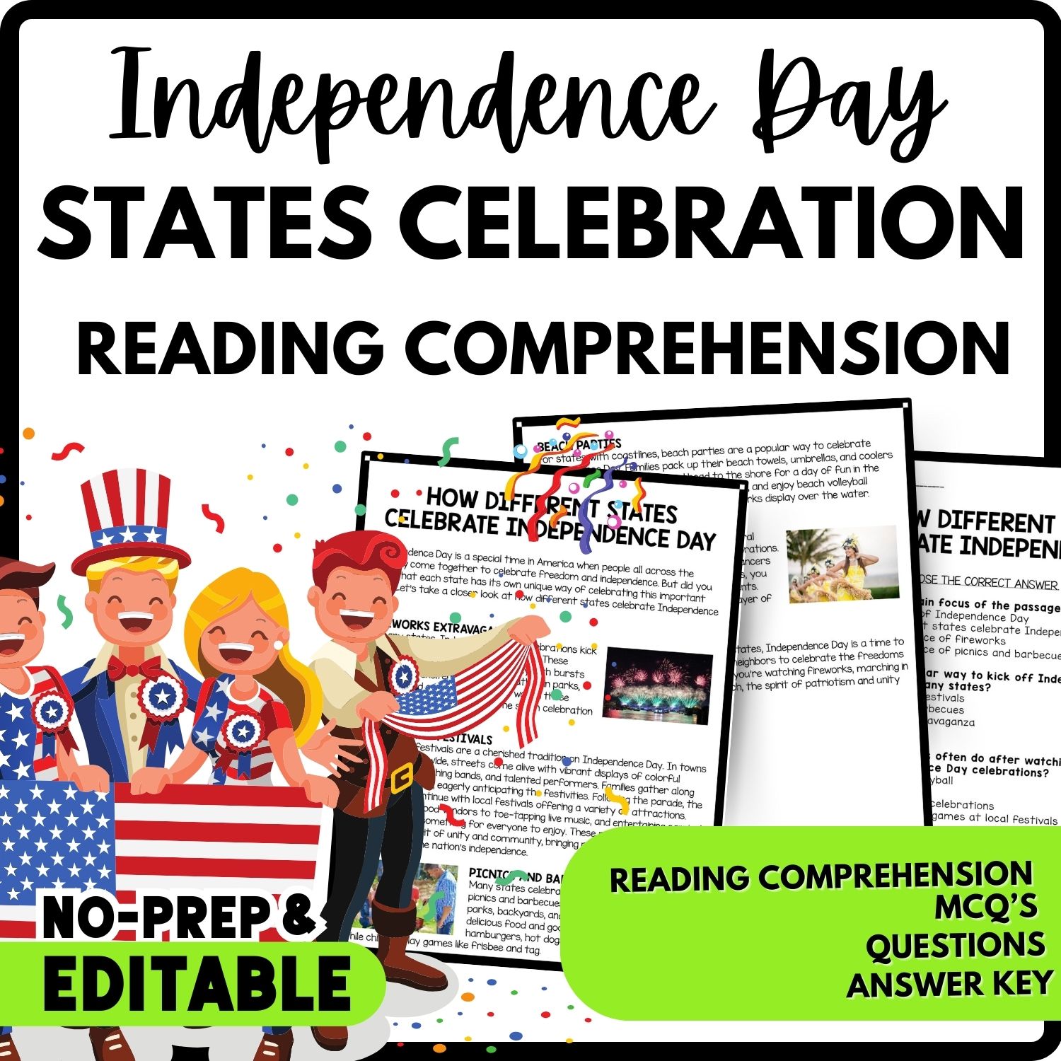 How different states celebrate Independence Day Reading Comprehension Worksheet-Printable and Editable