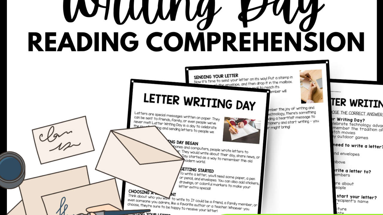 Letter Writing Day Reading Comprehension Worksheet-Printable and Editable