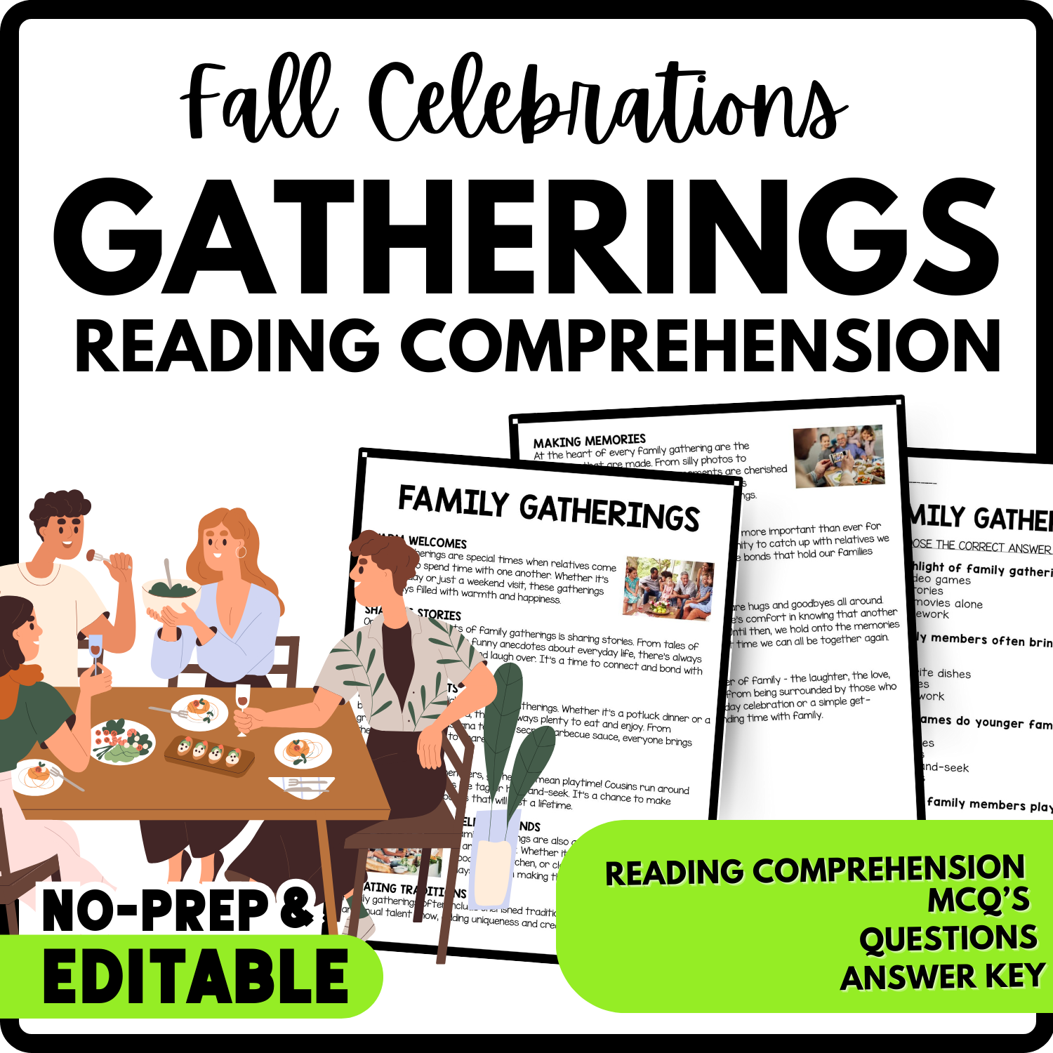 Women's History Month The Joy of Family Gatherings Reading Comprehension Worksheet-Printable and Editable